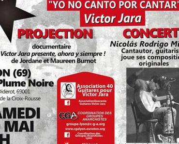Samedi 30 mai à 19h, projection de « Victor Jara presente, ahora y sempre » suivie d’un concert